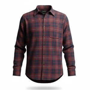 Orvis Classic Fit Red & Navy Blue Plaid Flannel Cotton Button Up Shirt